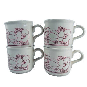 John Tams Coffee Cup Set of 4 White/Red England Floral 1970s VTG